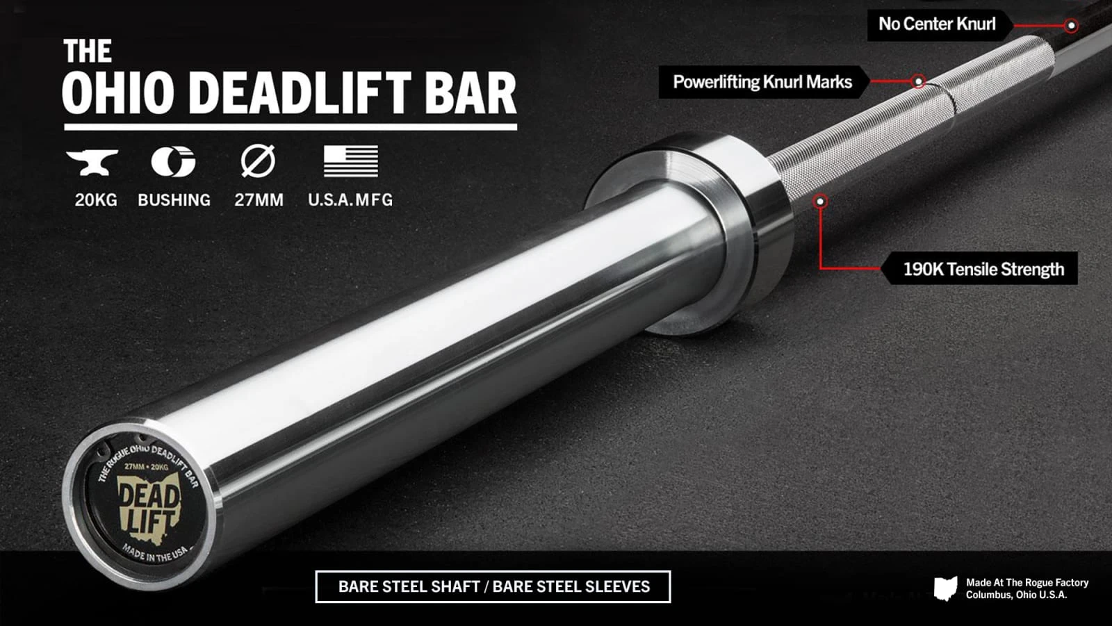 Rogue Fitness Rogue Ohio Deadlift Bar - Bare Steel 3 Rogue Fitness Rogue Ohio Deadlift Bar - Bare Steel